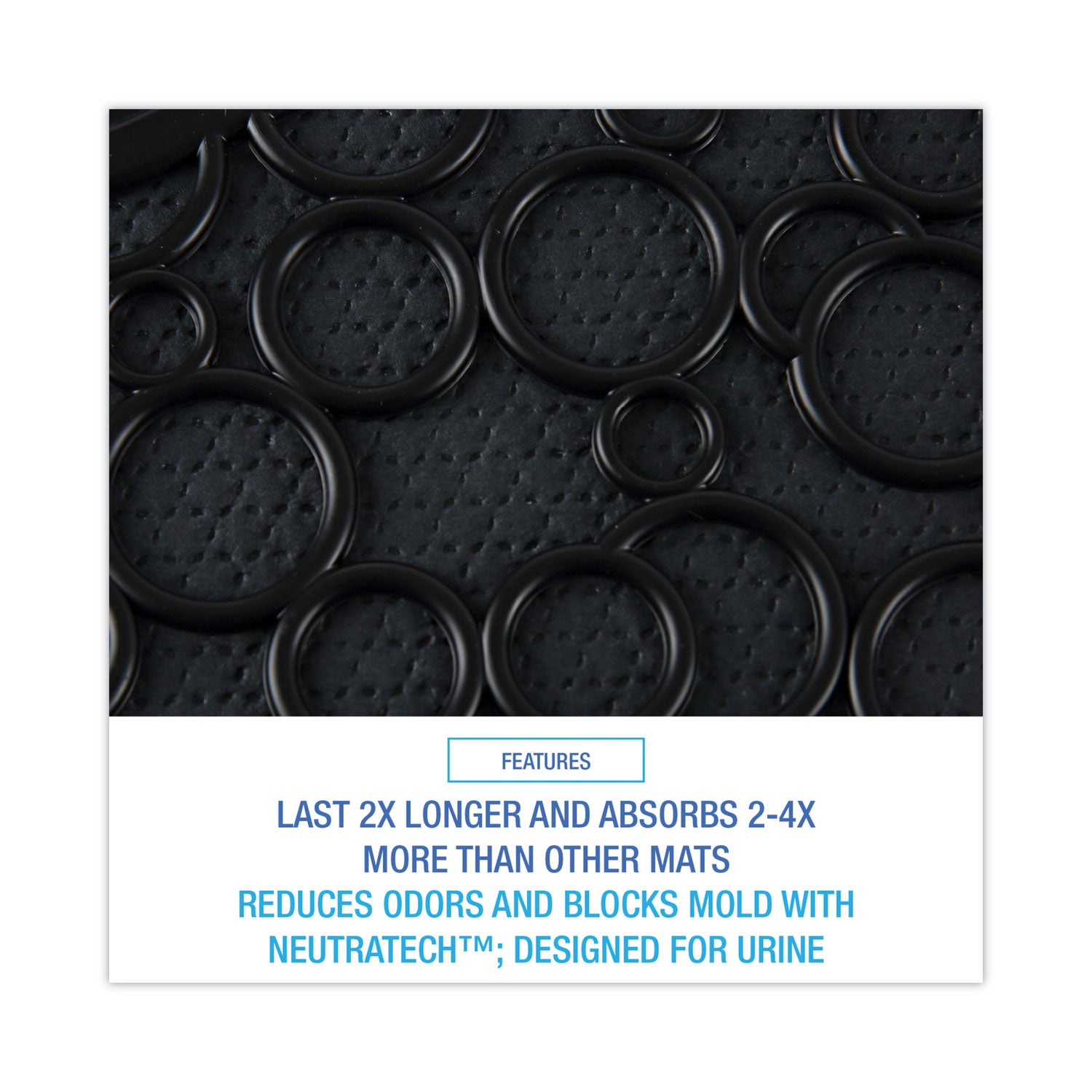 Commode Mat 2.0, Rubber, 22 x 22, Black, 6/Carton