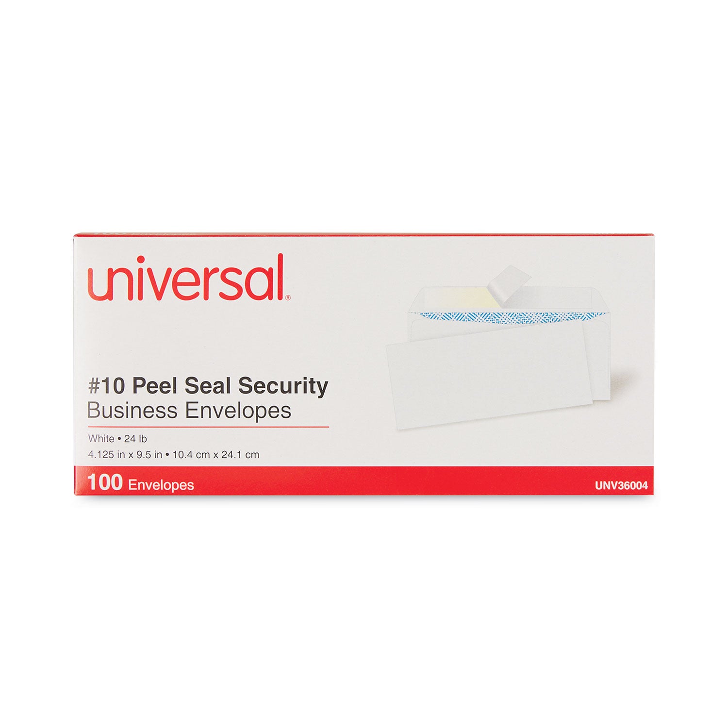 Peel Seal Strip Security Tint Business Envelope, #10, Square Flap, Self-Adhesive Closure, 4.13 x 9.5, White, 100/Box - 