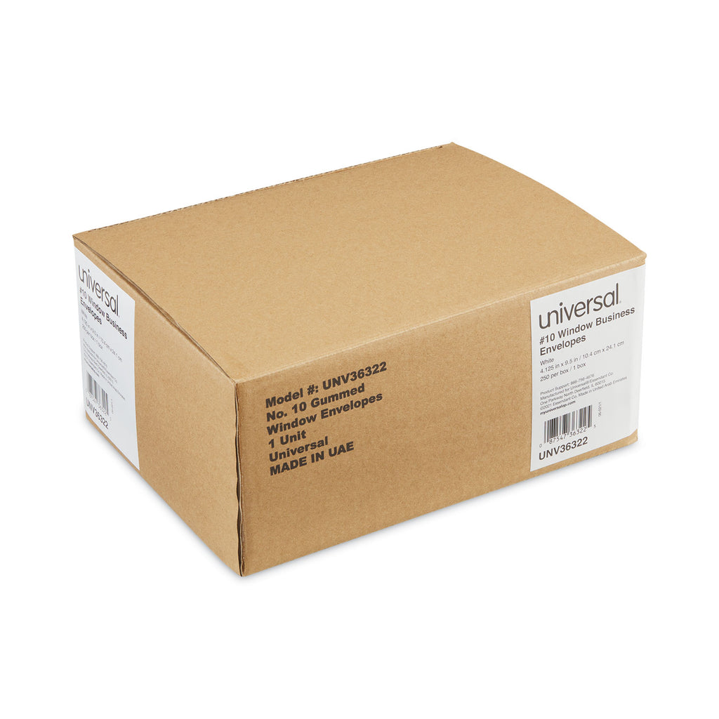 Open-Side Business Envelope, 1 Window, #10, Commercial Flap, Gummed Closure, 4.13 x 9.5, White, 250/Box - 
