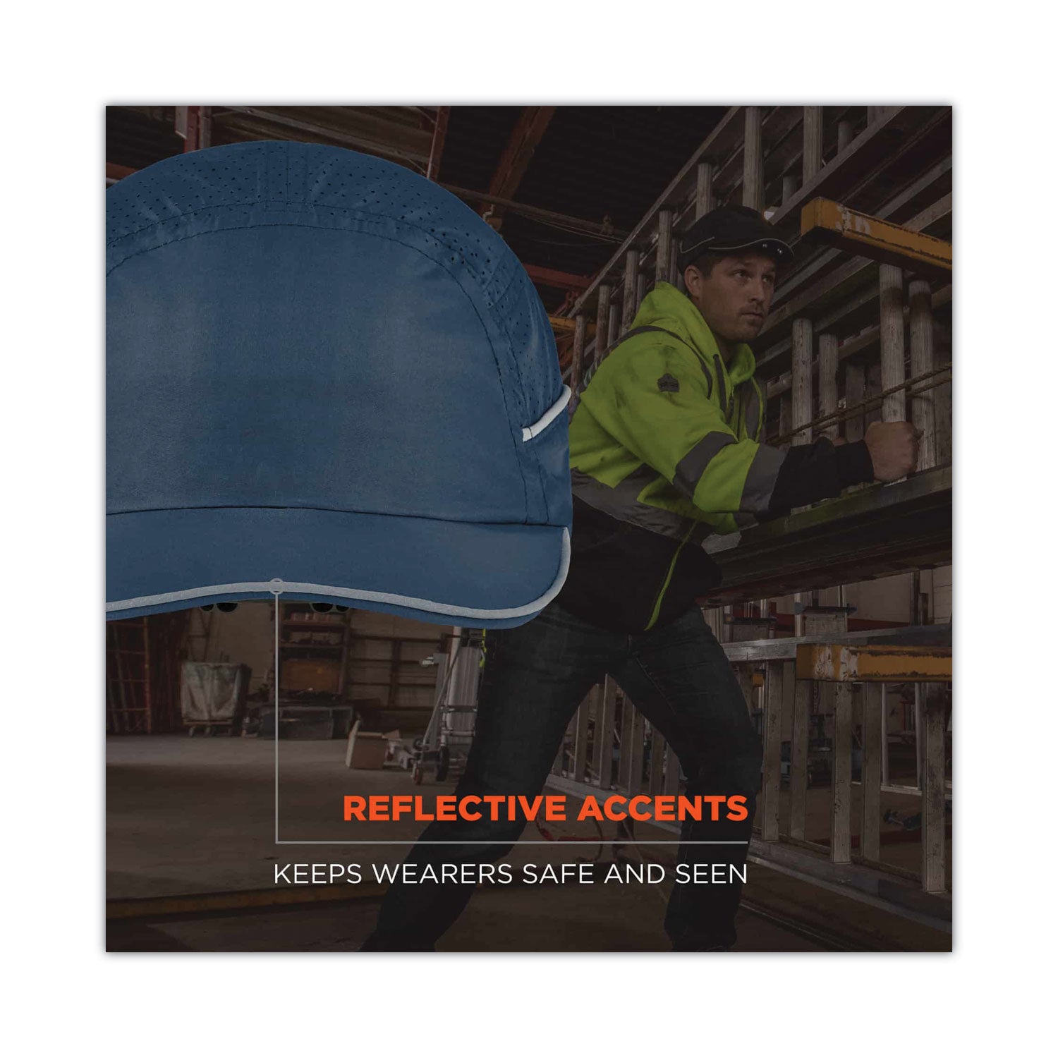 Skullerz 8965 Lightweight Bump Cap Hat with LED Lighting, Short Brim, Navy, Ships in 1-3 Business Days