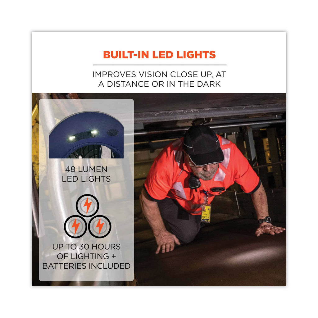 Skullerz 8960 Bump Cap with LED Lighting, Long Brim, Lime Green, Ships in 1-3 Business Days