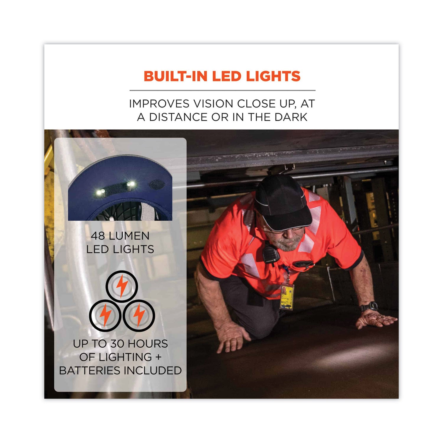 Skullerz 8960 Bump Cap with LED Lighting, Long Brim, Lime Green, Ships in 1-3 Business Days