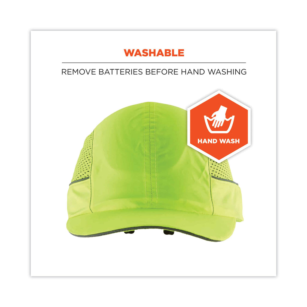 Skullerz 8960 Bump Cap with LED Lighting, Short Brim, Lime Green, Ships in 1-3 Business Days
