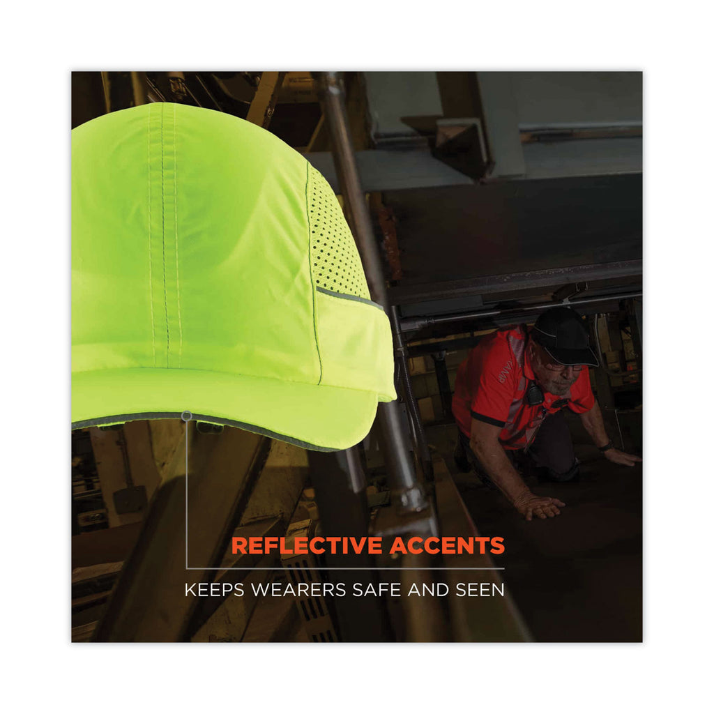 Skullerz 8960 Bump Cap with LED Lighting, Short Brim, Lime Green, Ships in 1-3 Business Days