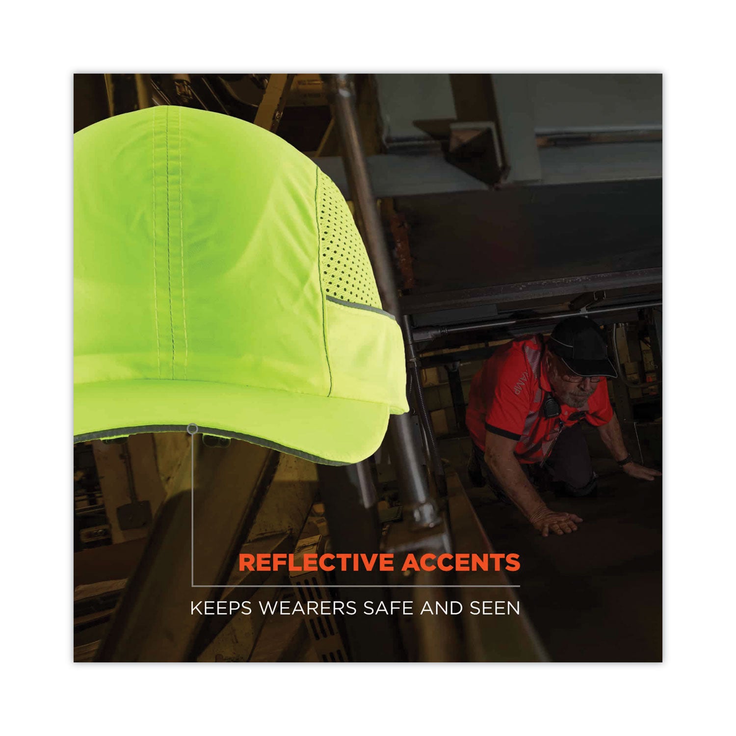 Skullerz 8960 Bump Cap with LED Lighting, Short Brim, Lime Green, Ships in 1-3 Business Days