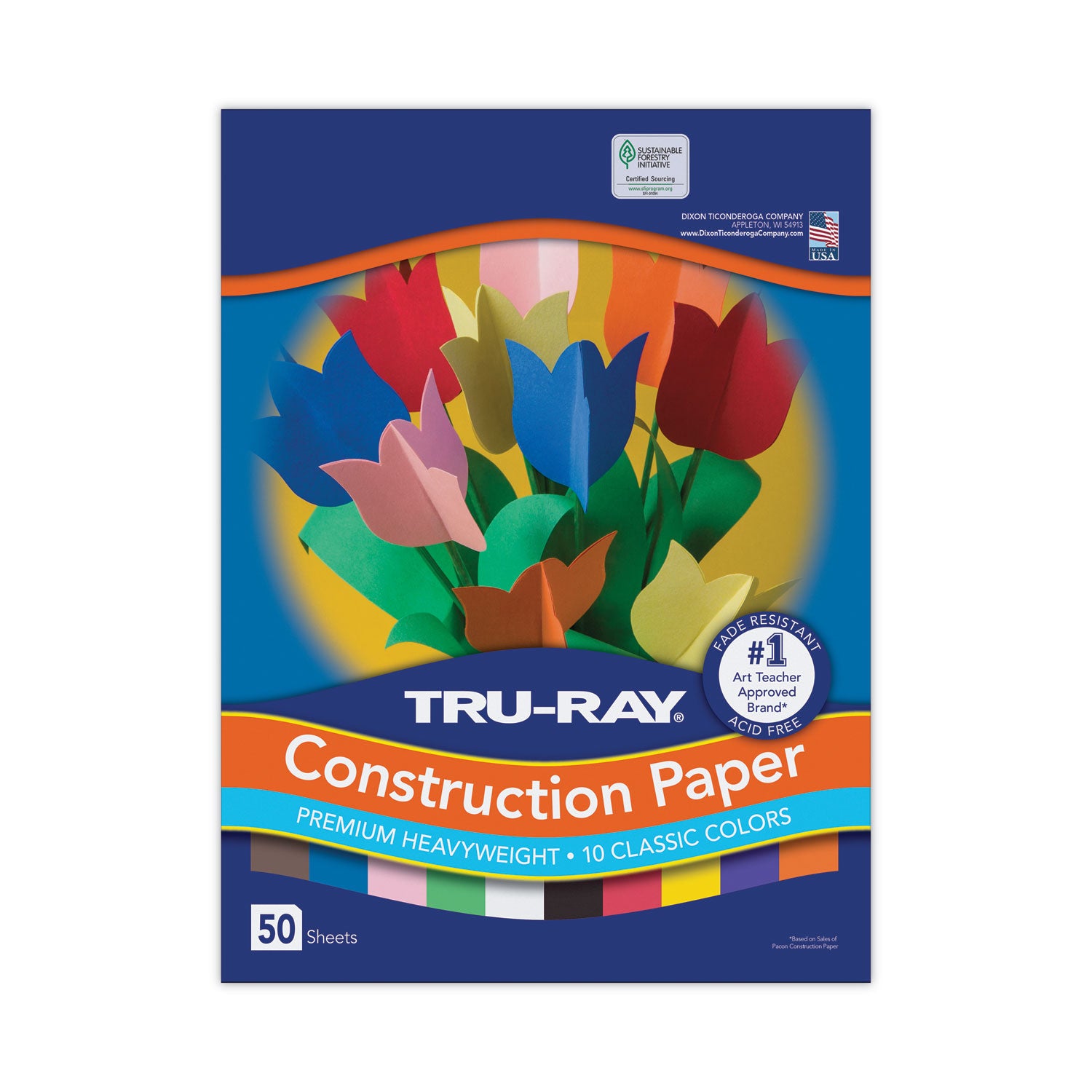 Tru-Ray Construction Paper, 76 lb Text Weight, 12 x 18, Assorted Standard Colors, 50/Pack - 