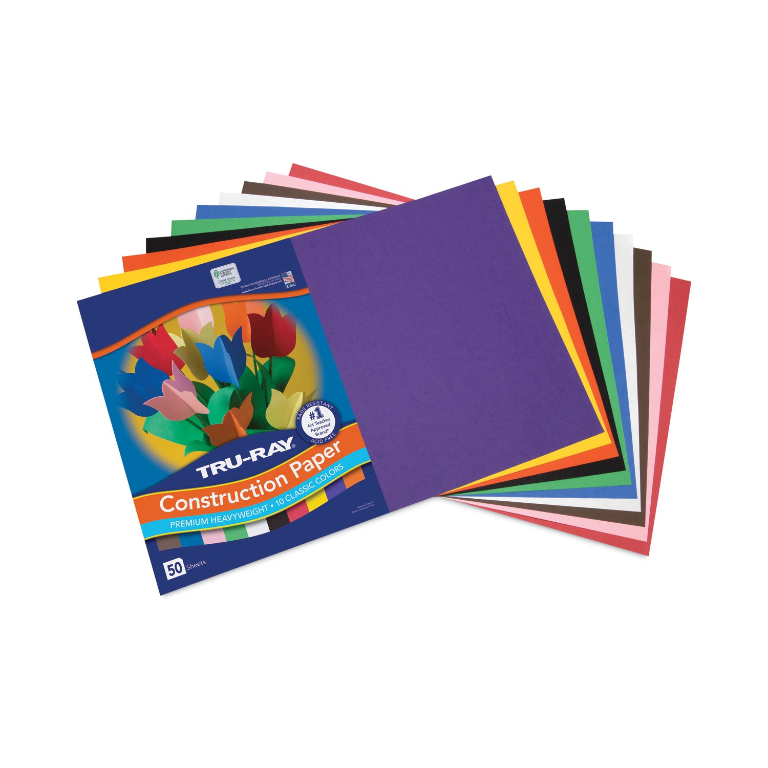 Tru-Ray Construction Paper, 76 lb Text Weight, 12 x 18, Assorted Standard Colors, 50/Pack - 