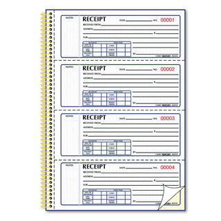 Gold Standard Money Receipt Book, Two-Part Carbonless, 7 x 2.75, 4 Forms/Sheet, 300 Forms Total - 