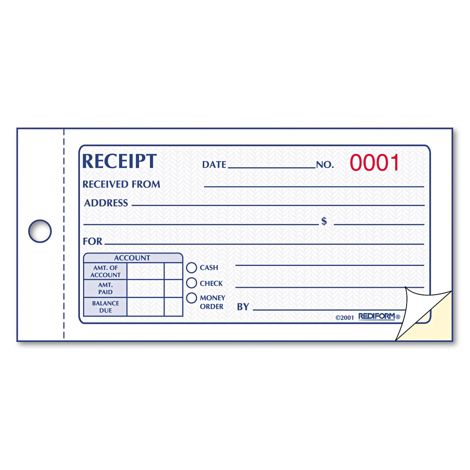 Small Money Receipt Book, Two-Part Carbonless, 2.75 x 5, 50 Forms Total - 