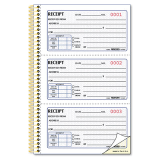 Gold Standard Money Receipt Book, Two-Part Carbonless, 5 x 2.75, 3 Forms/Sheet, 225 Forms Total