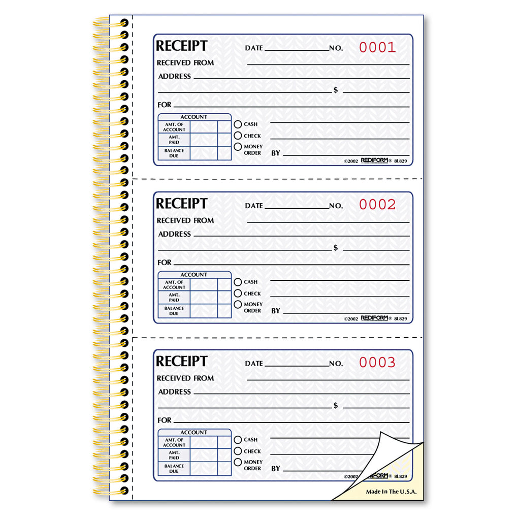 Gold Standard Money Receipt Book, Two-Part Carbonless, 5 x 2.75, 3 Forms/Sheet, 225 Forms Total - 