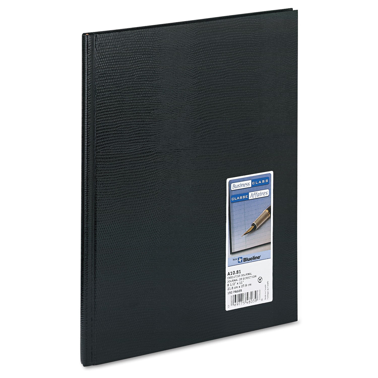 Executive Notebook with Ribbon Bookmark, 1-Subject, Medium/College Rule, Black Cover, (75) 10.75 x 8.5 Sheets - 