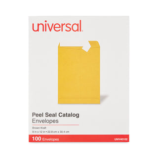 Peel Seal Strip Catalog Envelope, #10 1/2, Square Flap, Self-Adhesive Closure, 9 x 12, Natural Kraft, 100/Box - 