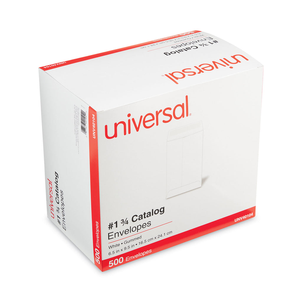 Catalog Envelope, 24 lb Bond Weight Paper, #1 3/4, Square Flap, Gummed Closure, 6.5 x 9.5, White, 500/Box - 