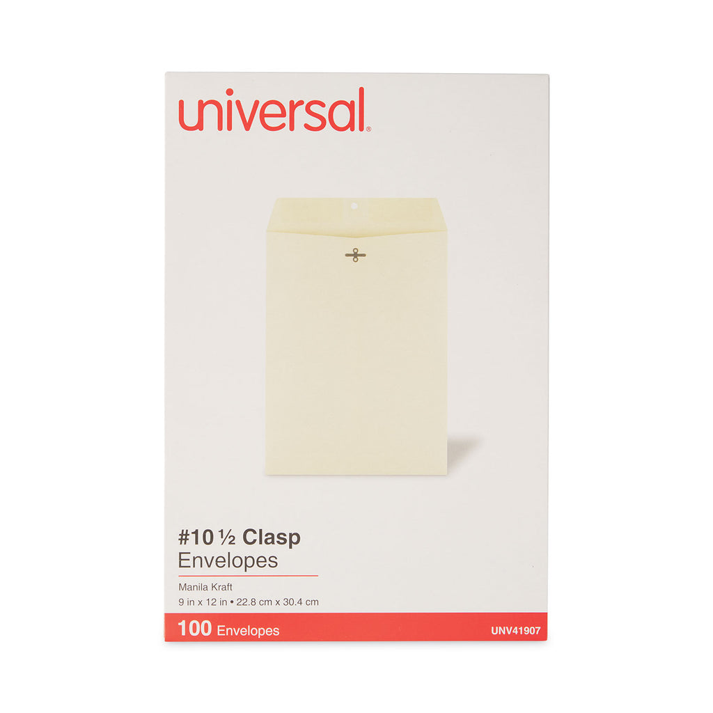 Kraft Clasp Envelope, #10 1/2, Square Flap, Clasp/Gummed Closure, 9 x 12, Brown Kraft, 100/Box - 