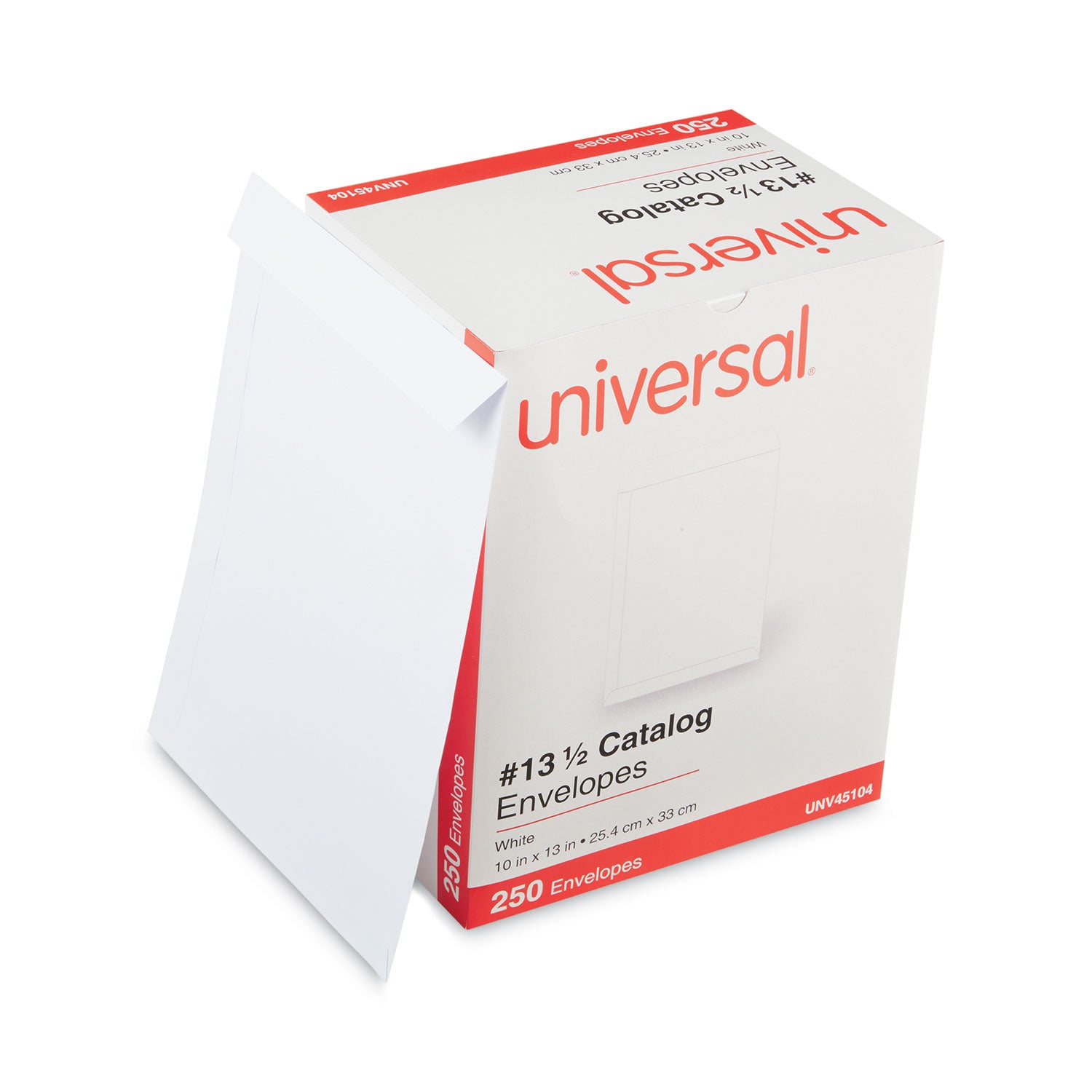 Catalog Envelope, 24 lb Bond Weight Paper, #13 1/2, Square Flap, Gummed Closure, 10 x 13, White, 250/Box - 