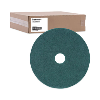 Heavy-Duty Scrubbing Floor Pads, 19" Diameter, Green, 5/Carton