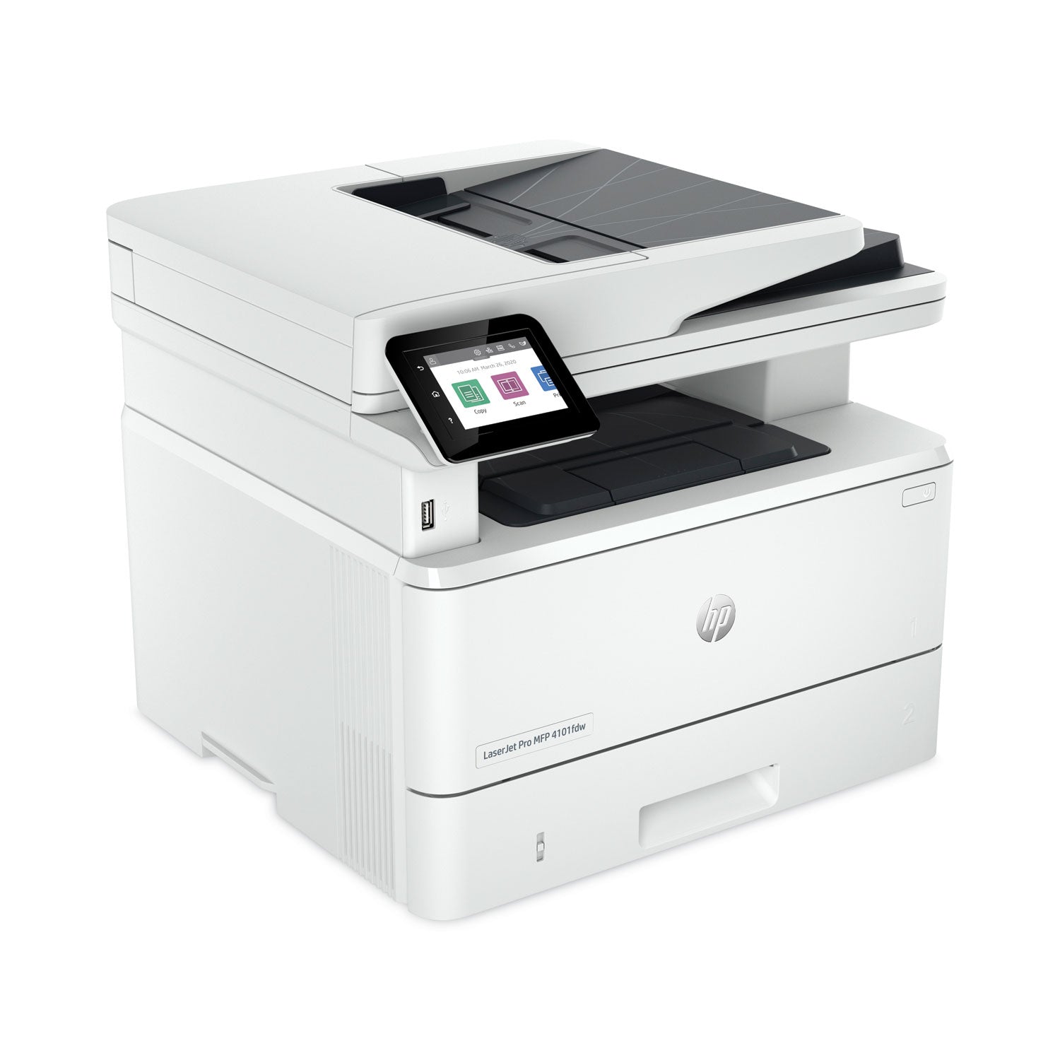 HP LaserJet Pro 4101fdn Laser Multifunction Printer - Monochrome - White - Copier/Fax/Printer/Scanner - 4800 x 600 dpi Print - Automatic Duplex Print - Up to 80000 Pages Monthly - Color Flatbed Scanner - 1200 dpi Optical Scan - Monochrome Fax - Gigab - 3