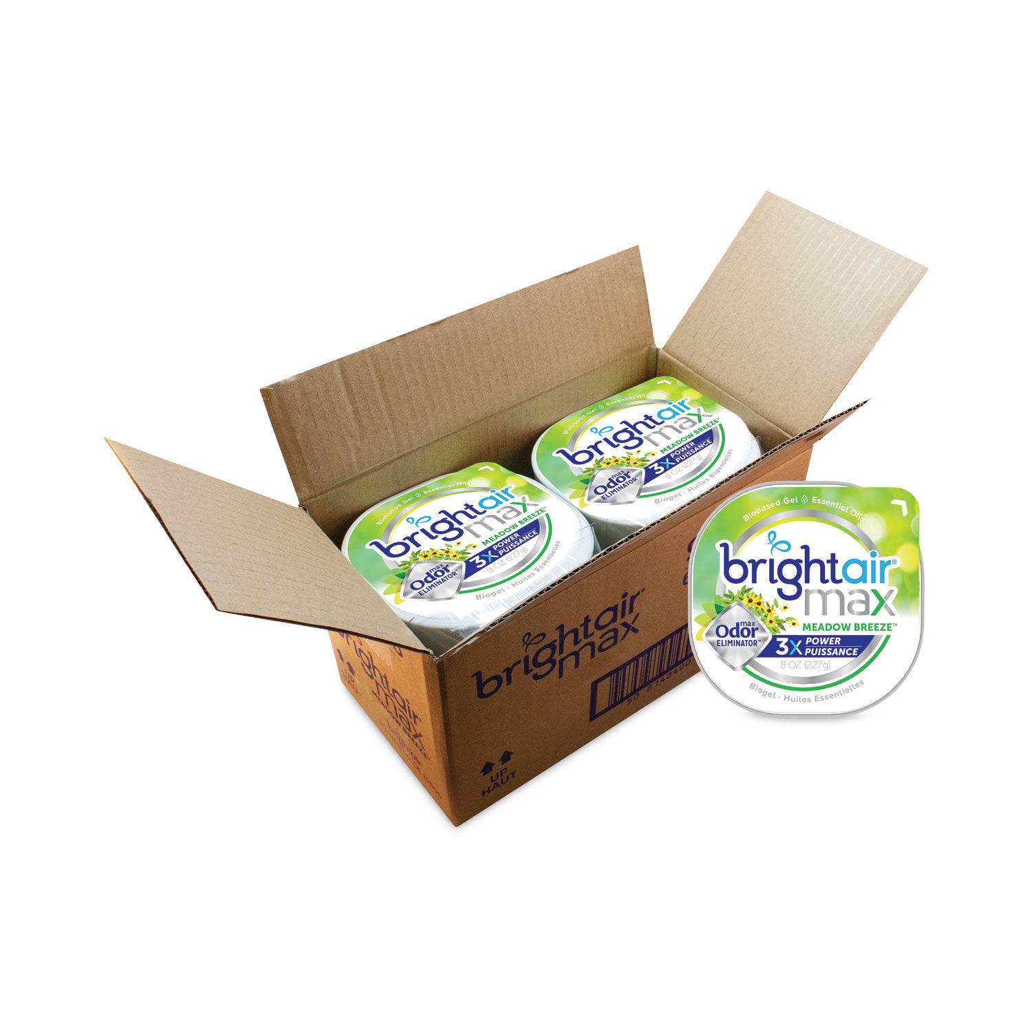 Max Odor Eliminator Air Freshener, Meadow Breeze, 8 oz Jar, 6/Carton