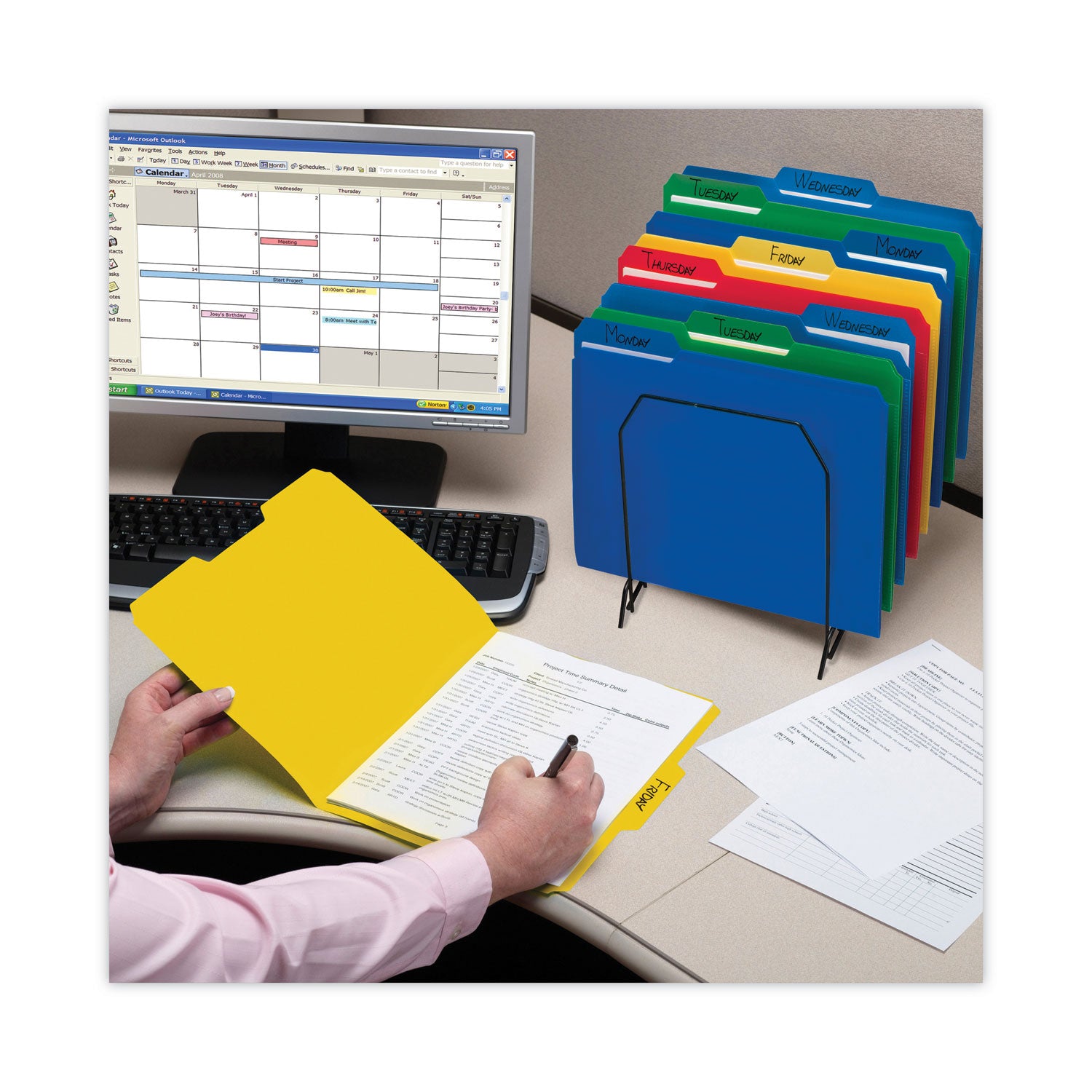 Top Tab Poly Colored File Folders, 1/3-Cut Tabs: Assorted, Letter Size, 0.75" Expansion, Blue, 24/Box - 