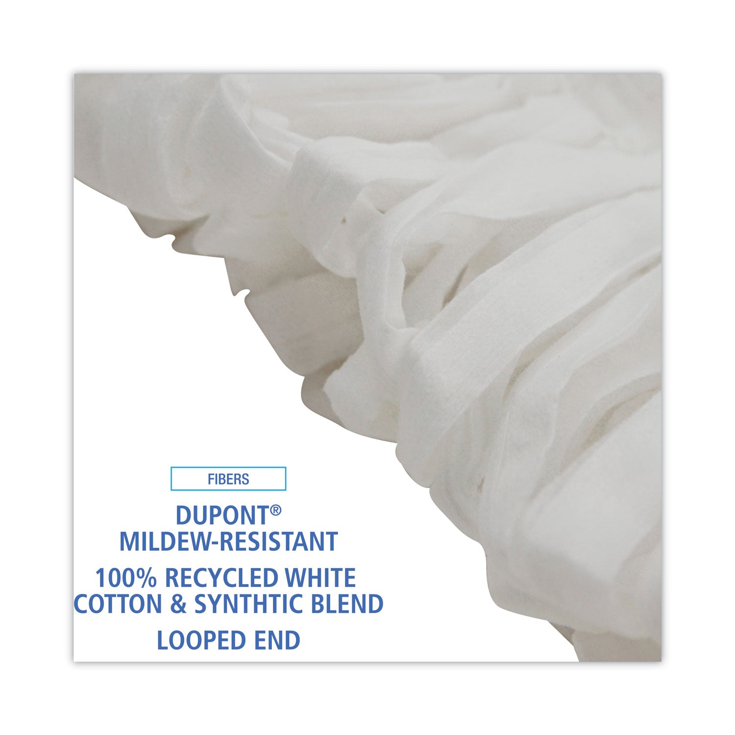 Mop Head, Looped, Enviro Clean With Tailband, Medium, White, 12/Carton