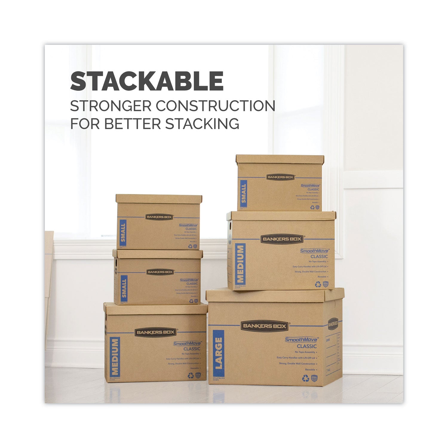 SmoothMove Classic Moving/Storage Boxes, Half Slotted Container (HSC), Small, 12" x 15" x 10", Brown/Blue, 15/Carton