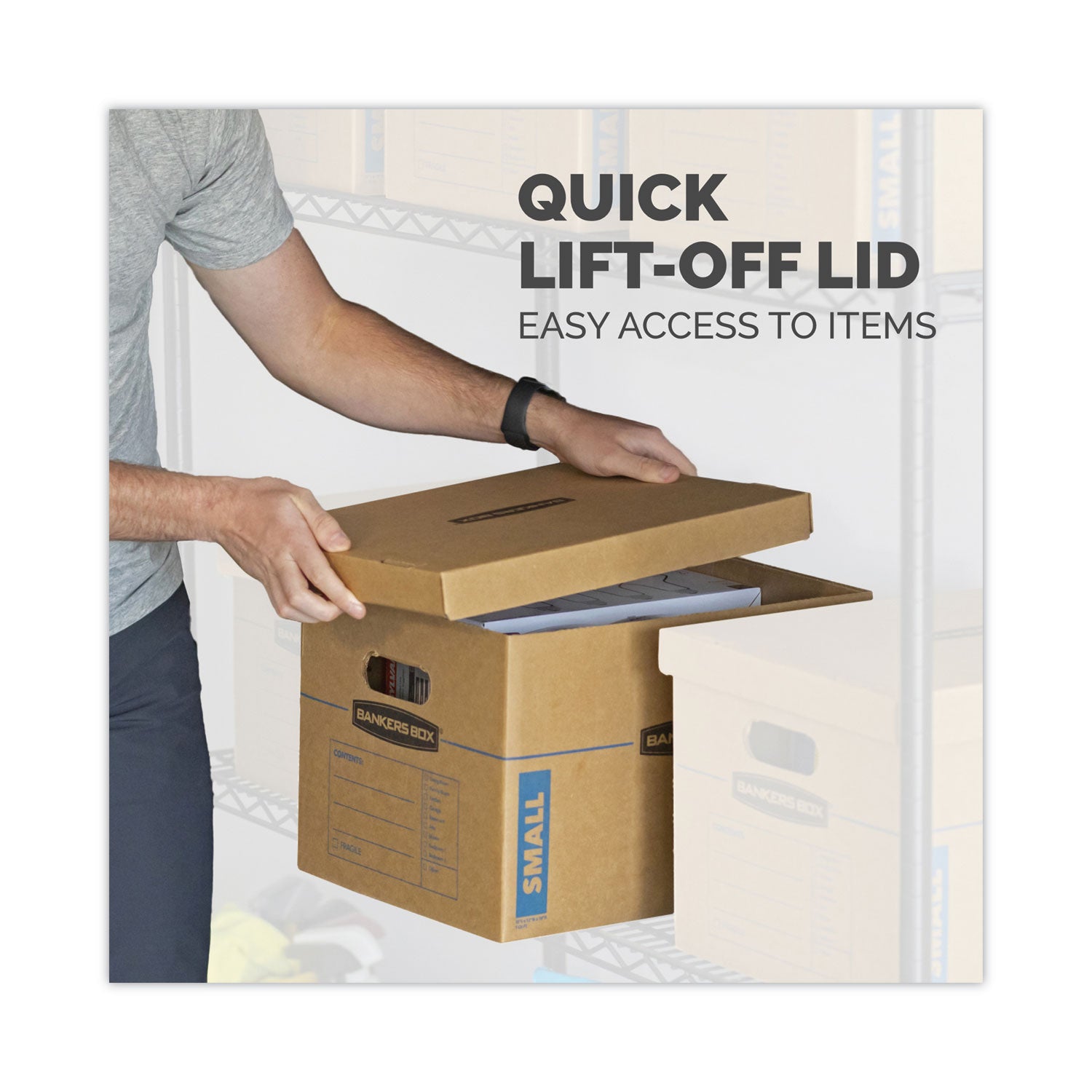 SmoothMove Classic Moving/Storage Boxes, Half Slotted Container (HSC), Small, 12" x 15" x 10", Brown/Blue, 15/Carton