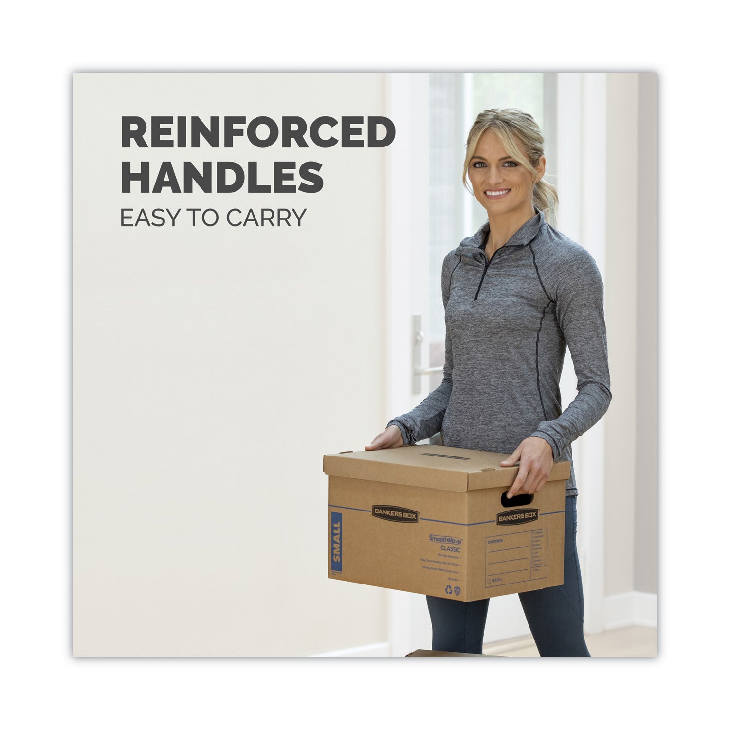 SmoothMove Classic Moving/Storage Boxes, Half Slotted Container (HSC), Small, 12" x 15" x 10", Brown/Blue, 15/Carton