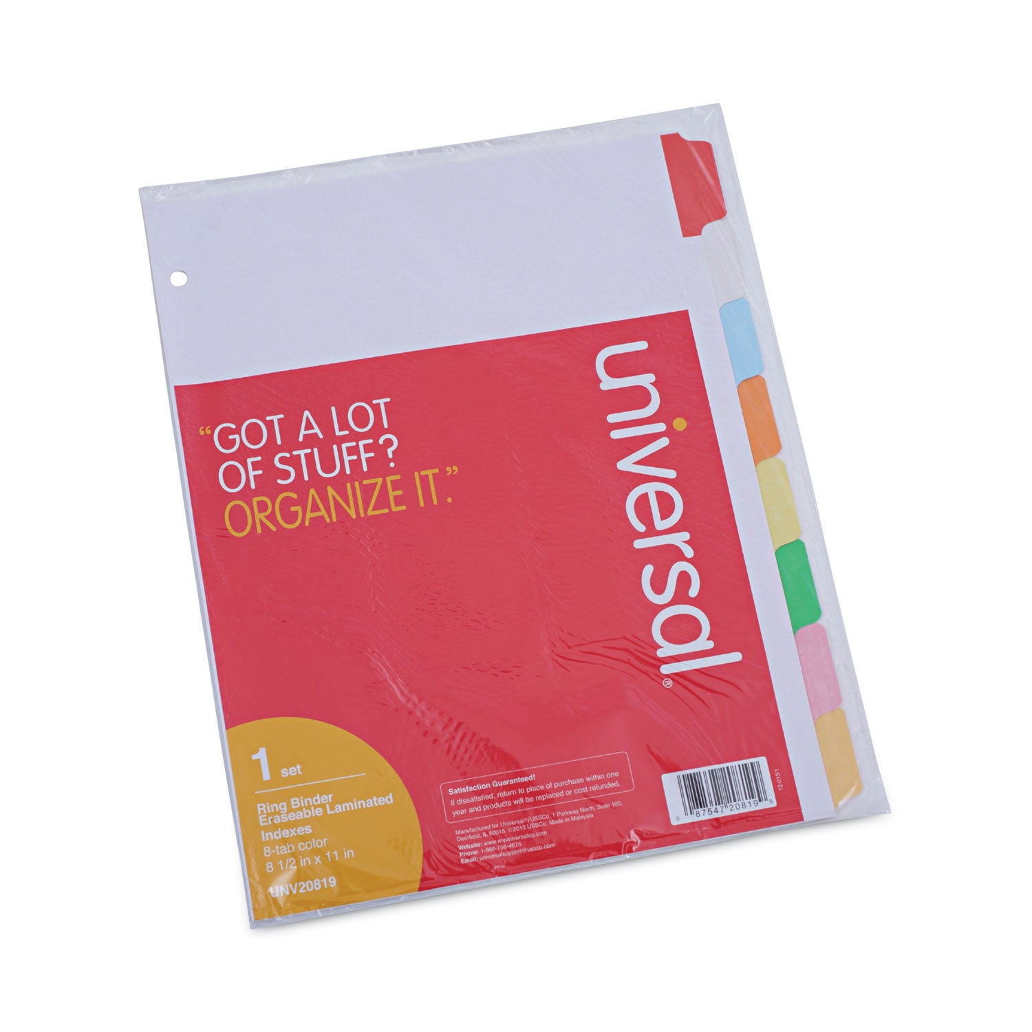 Deluxe Write-On/Erasable Tab Index, 8-Tab, 11 x 8.5, White, Assorted Tabs, 1 Set - 