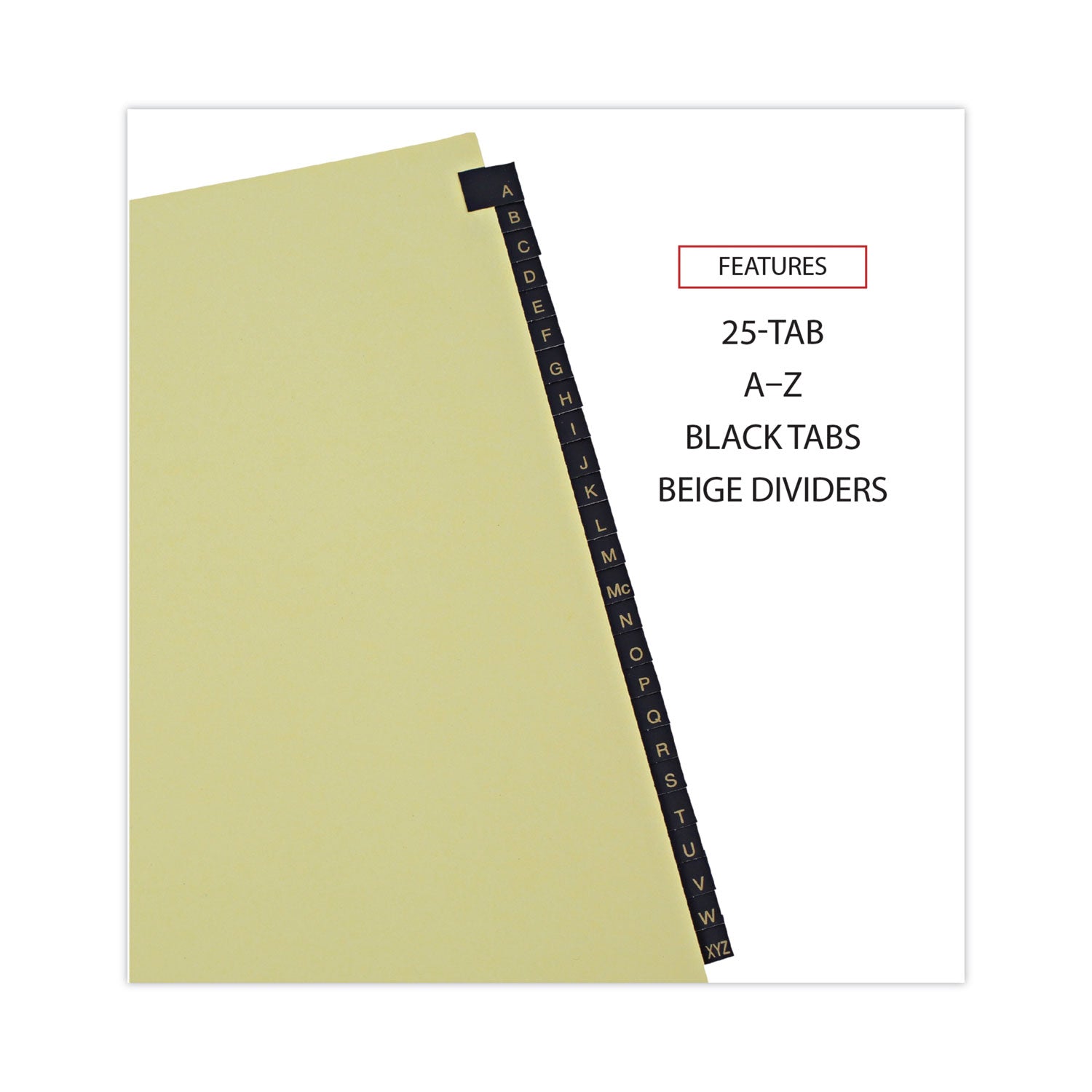 Deluxe Preprinted Simulated Leather Tab Dividers with Gold Printing, 25-Tab, A to Z, 11 x 8.5, Buff, 1 Set - 