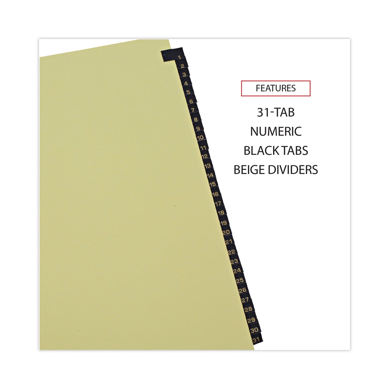 Deluxe Preprinted Simulated Leather Tab Dividers with Gold Printing, 31-Tab, 1 to 31, 11 x 8.5, Buff, 1 Set - 