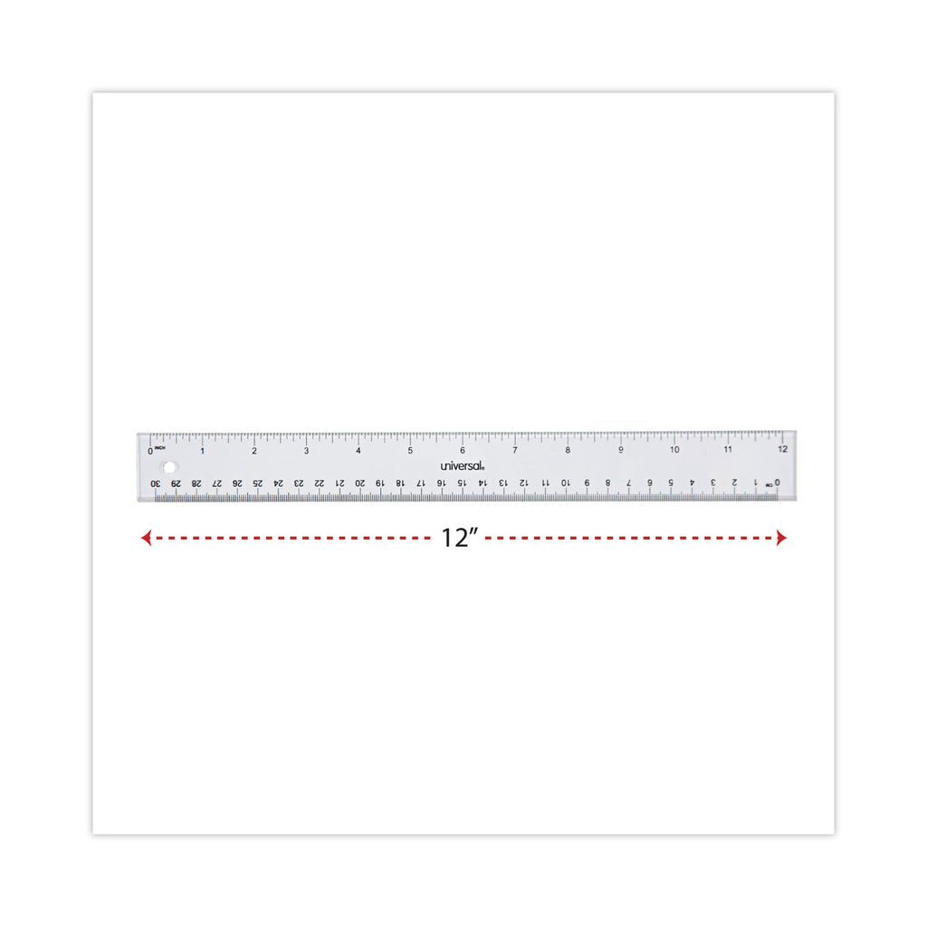 Clear Plastic Ruler, Standard/Metric, 12" Long, Clear - 