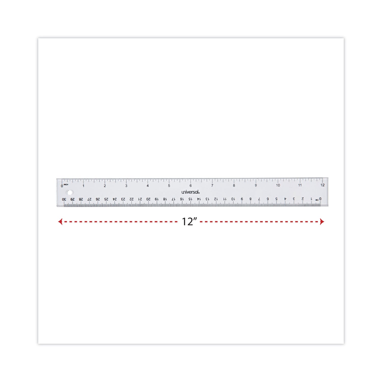 Clear Plastic Ruler, Standard/Metric, 12" Long, Clear - 