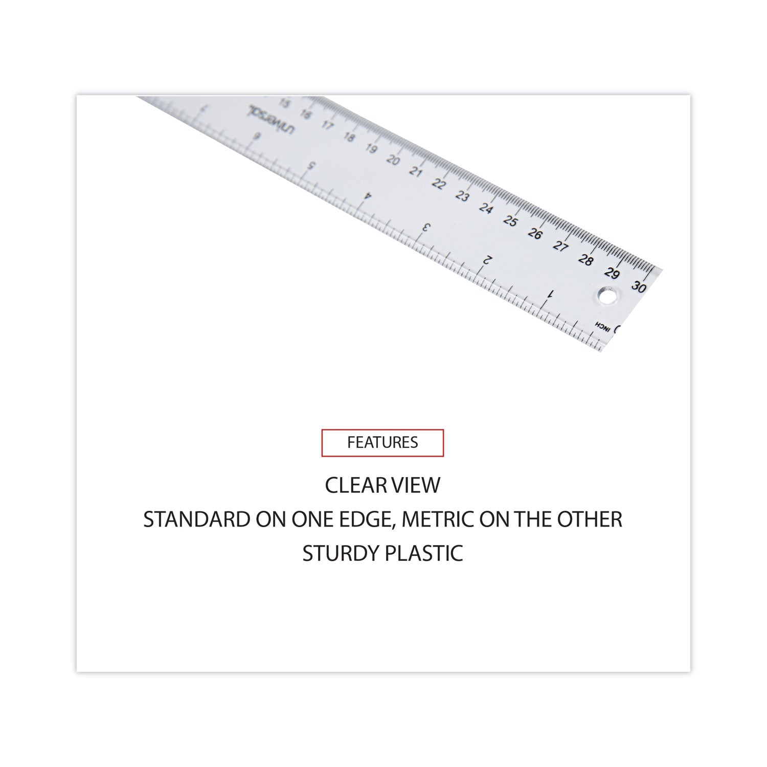 Clear Plastic Ruler, Standard/Metric, 12" Long, Clear - 