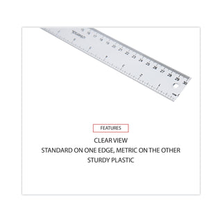 Clear Plastic Ruler, Standard/Metric, 12" Long, Clear - 