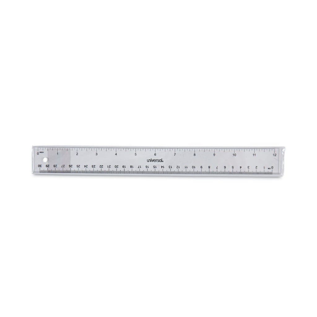 Clear Plastic Ruler, Standard/Metric, 12" Long, Clear - 