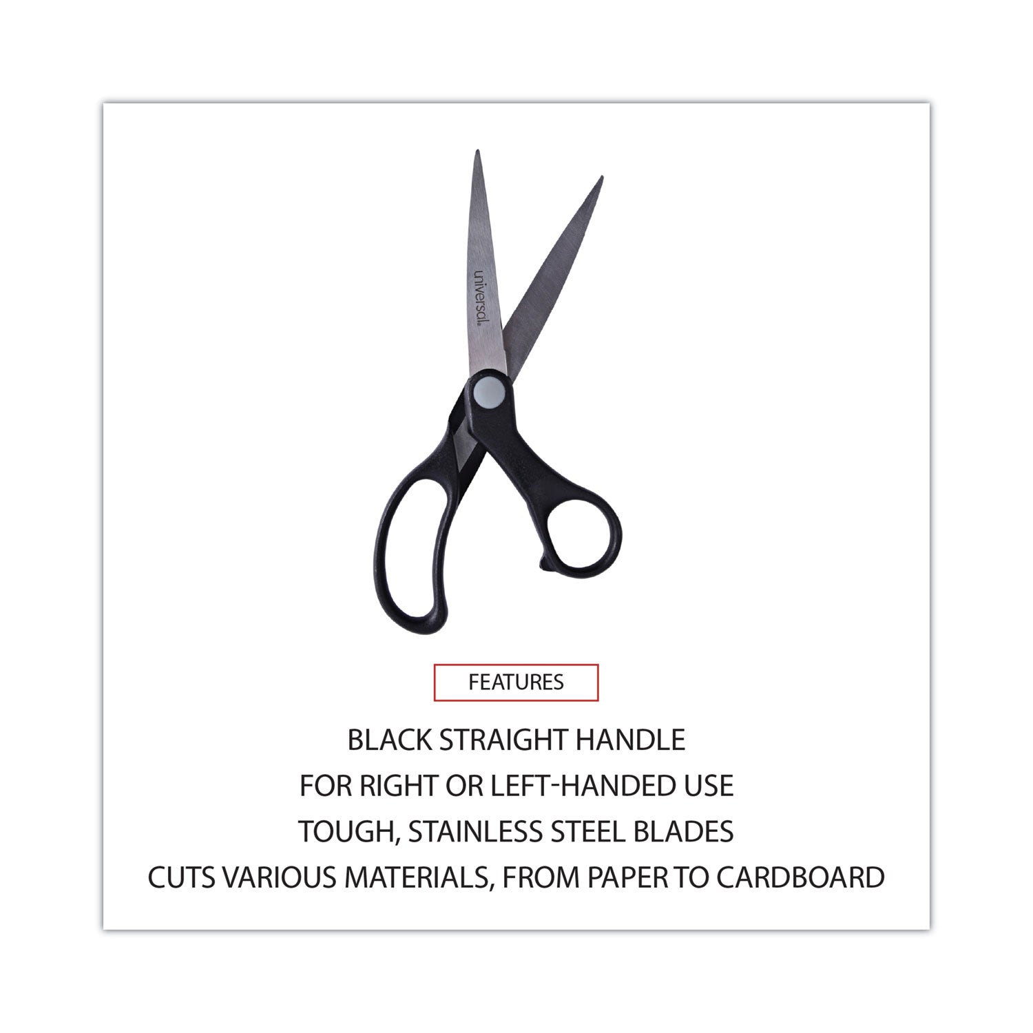 Stainless Steel Office Scissors, 8.5" Long, 3.75" Cut Length, Black Offset Handle - 