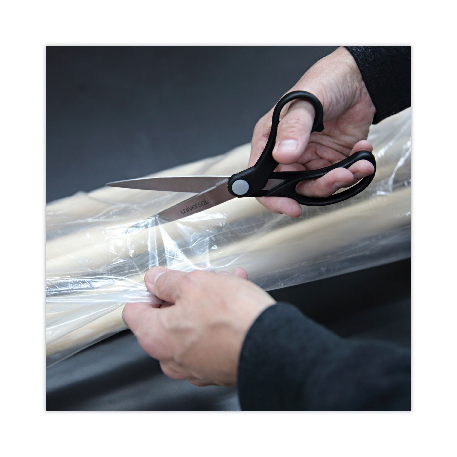 Stainless Steel Office Scissors, 8.5" Long, 3.75" Cut Length, Black Offset Handle - 