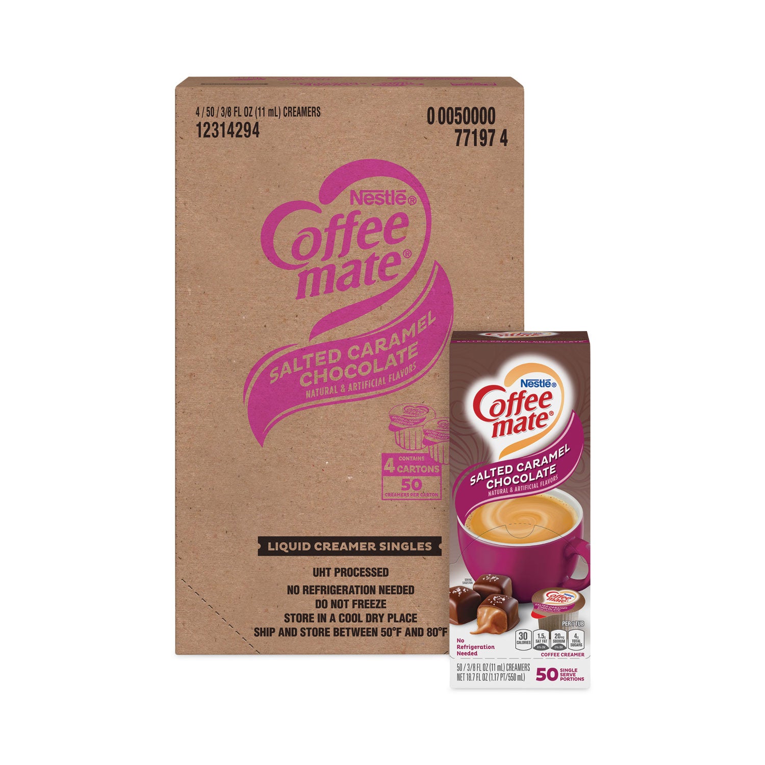 liquid-coffee-creamer-salted-caramel-chocolate-038-oz-mini-cups-50-box-4-boxes-carton-200-total-carton_nes77197ct - 1