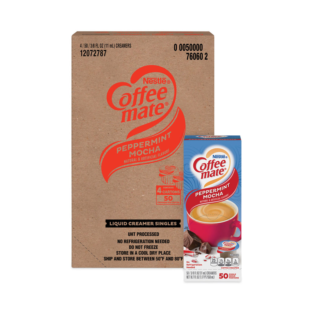 liquid-coffee-creamer-peppermint-mocha-038-oz-mini-cups-50-box-4-boxes-carton-200-total-carton_nes76060ct - 1