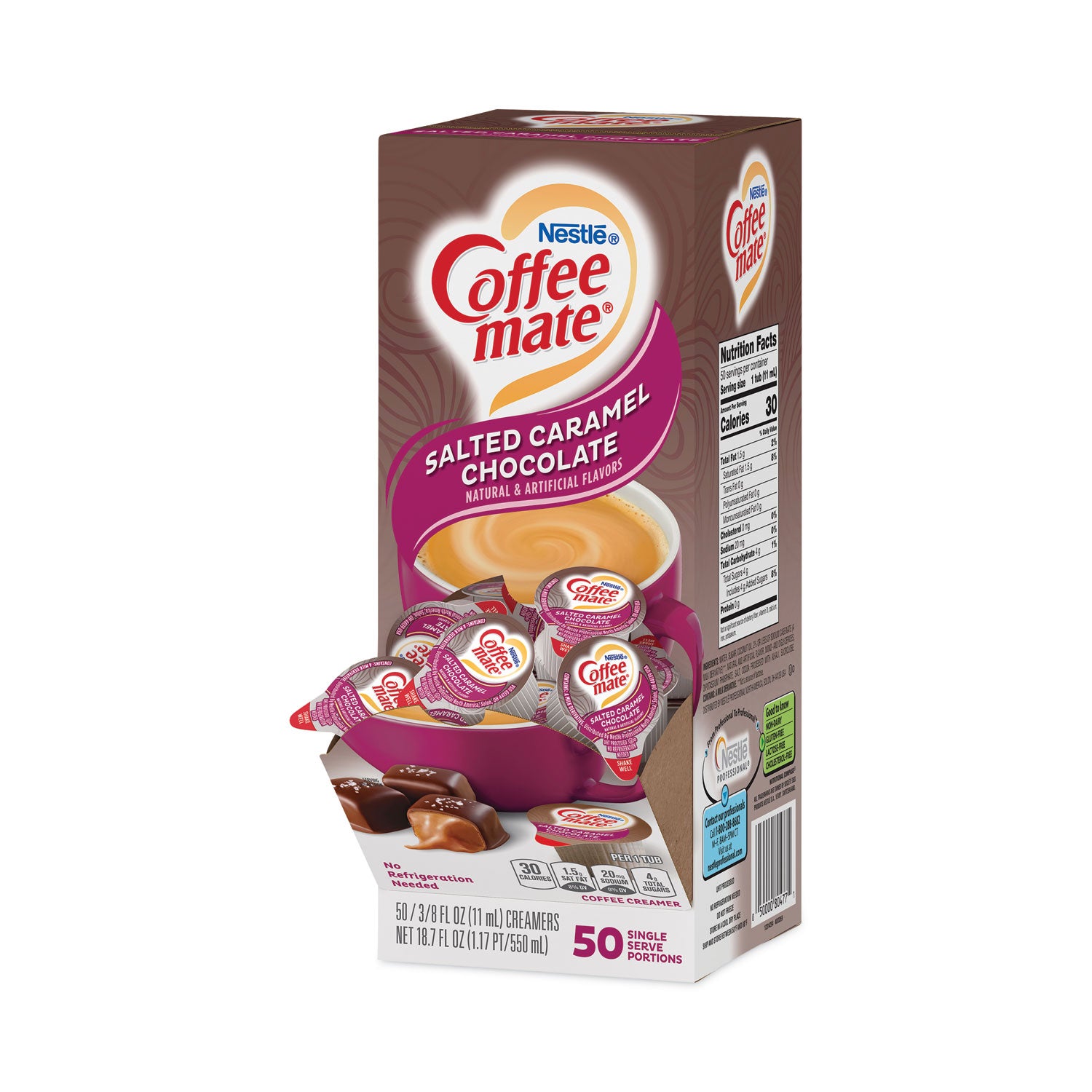 liquid-coffee-creamer-salted-caramel-chocolate-038-oz-mini-cups-50-box-4-boxes-carton-200-total-carton_nes77197ct - 2