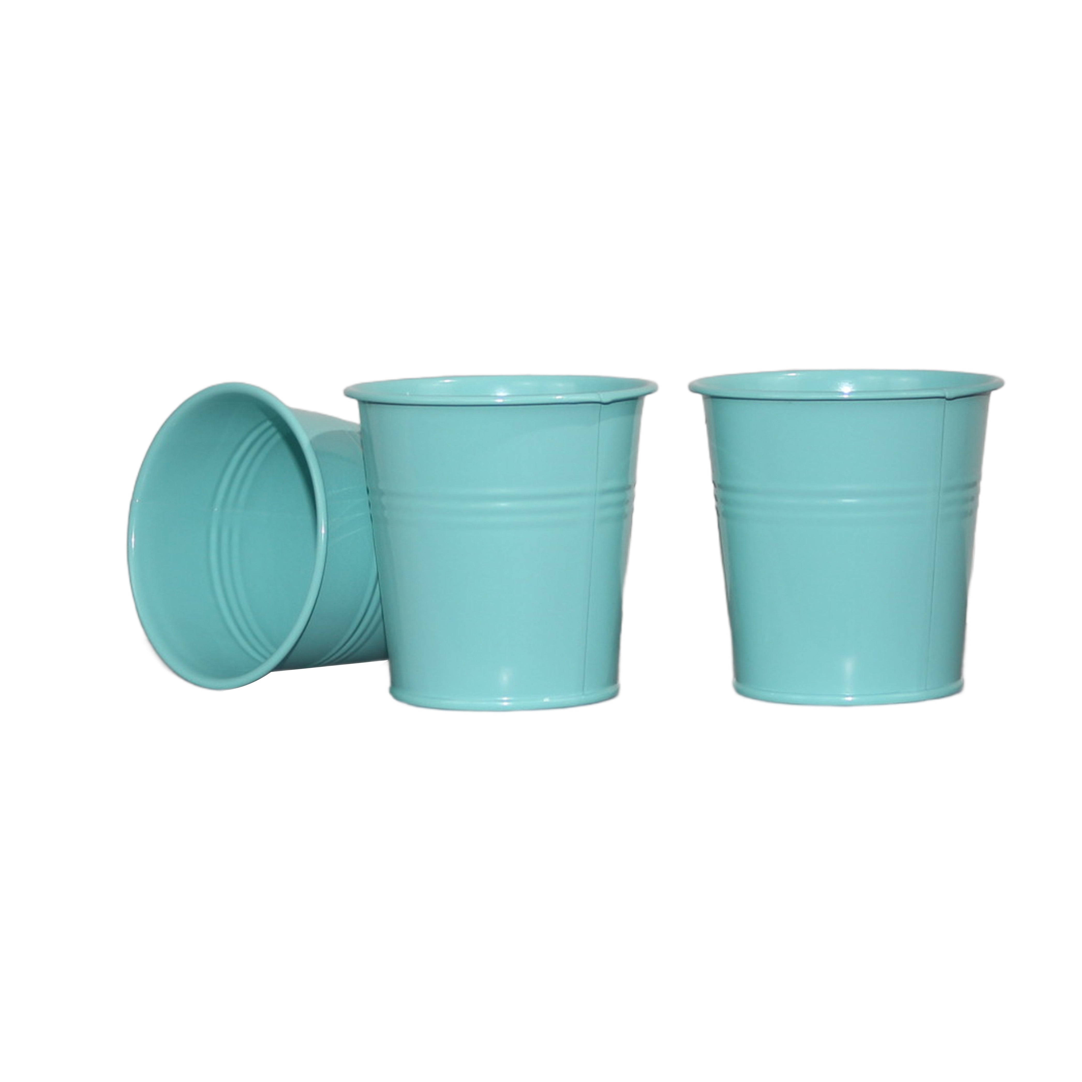 Set of 3 Tiffany Blue Metal Garden Planters with Tray