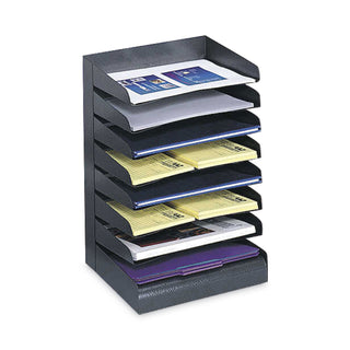 Safco Slanted Shelves Steel Desk Tray Sorter - 8 Tier(s)Desktop - Durable - Powder Coated - Black - Steel - 1 Each