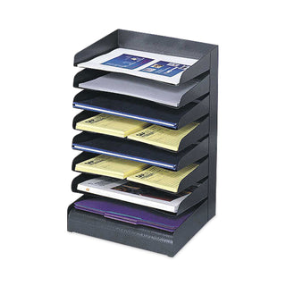 Safco Slanted Shelves Steel Desk Tray Sorter - 8 Tier(s)Desktop - Durable - Powder Coated - Black - Steel - 1 Each
