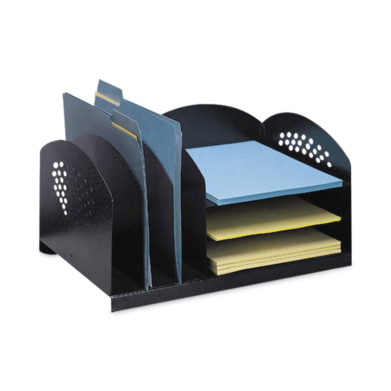 Safco 3 & 3 Combination Rack Desktop Organizers - 6 Compartment(s) - 3 Divider(s) - 3 Tier(s) - 8.3" Height x 16.3" Width x 11.3" DepthDesktop - Powder Coated - Black - Steel - 1 Each - 1