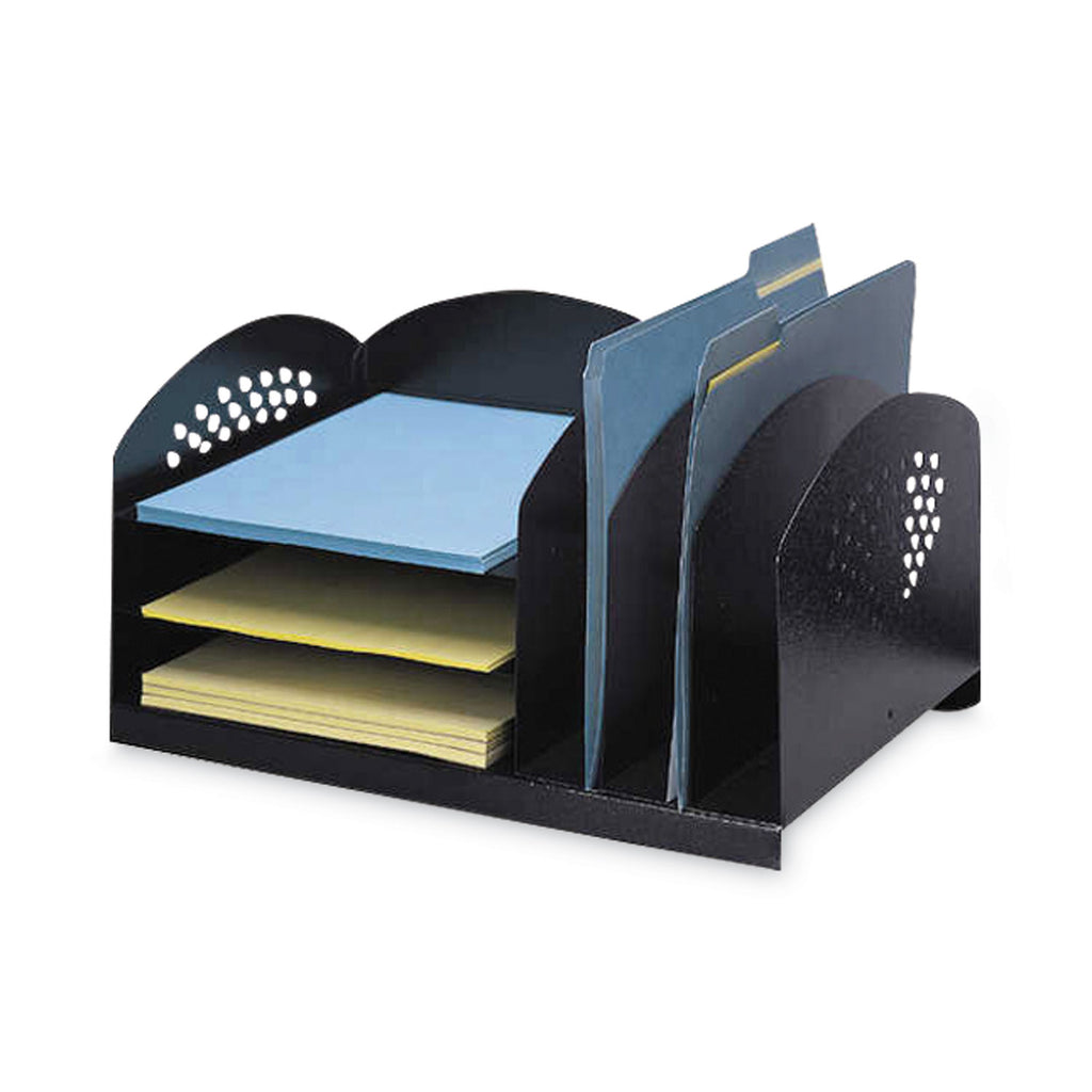 Safco 3 & 3 Combination Rack Desktop Organizers - 6 Compartment(s) - 3 Divider(s) - 3 Tier(s) - 8.3" Height x 16.3" Width x 11.3" DepthDesktop - Powder Coated - Black - Steel - 1 Each