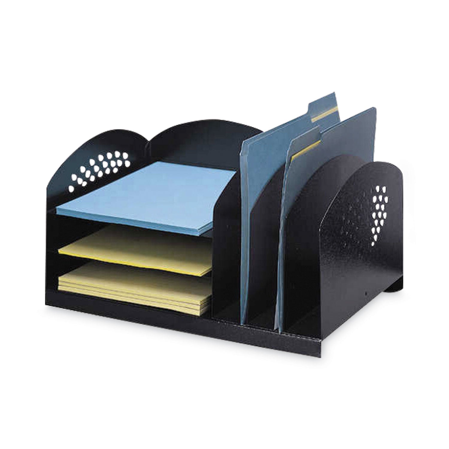 Safco 3 & 3 Combination Rack Desktop Organizers - 6 Compartment(s) - 3 Divider(s) - 3 Tier(s) - 8.3" Height x 16.3" Width x 11.3" DepthDesktop - Powder Coated - Black - Steel - 1 Each