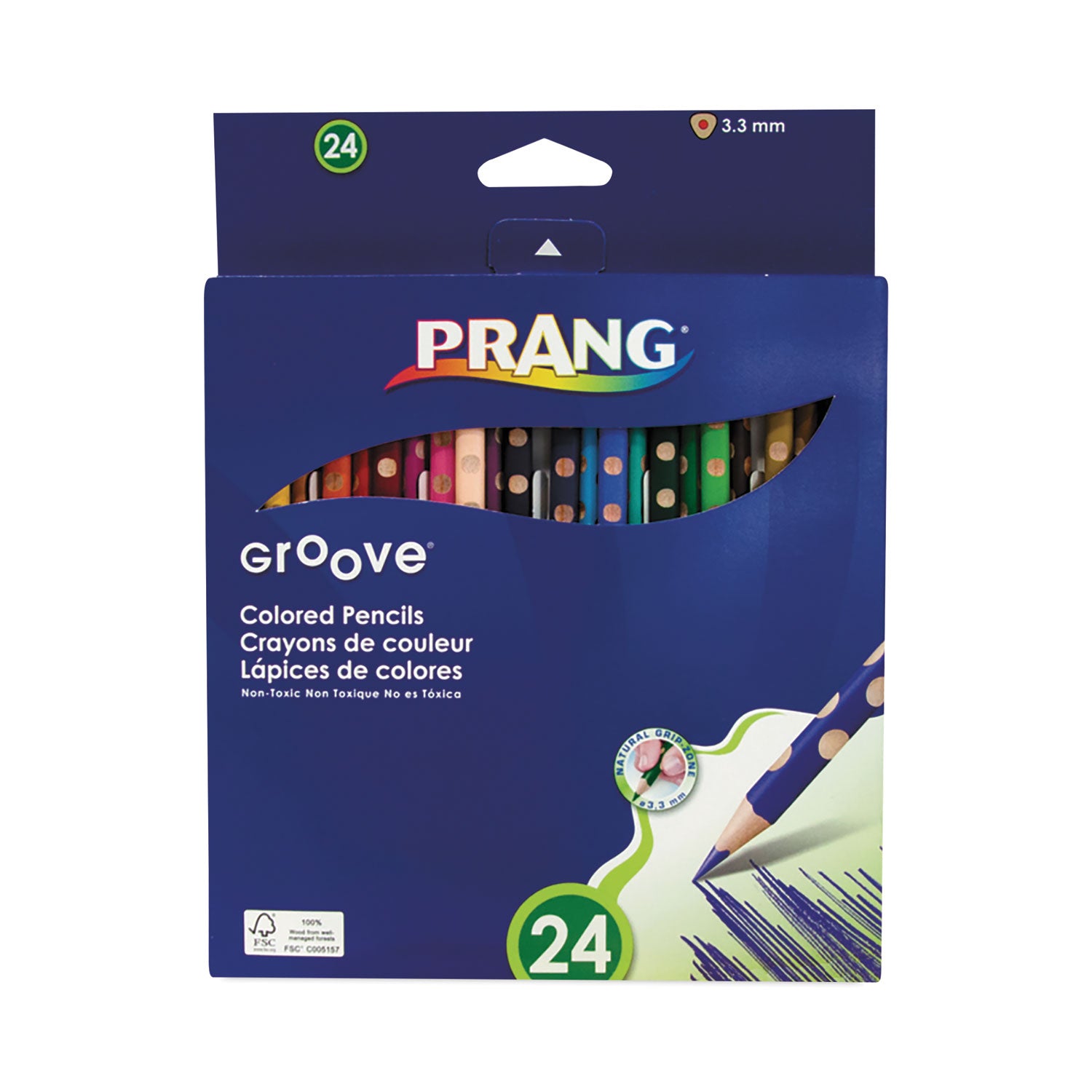 Groove Colored Pencils, 3.3 mm, 2B, Assorted Lead and Barrel Colors, 24/Pack - 