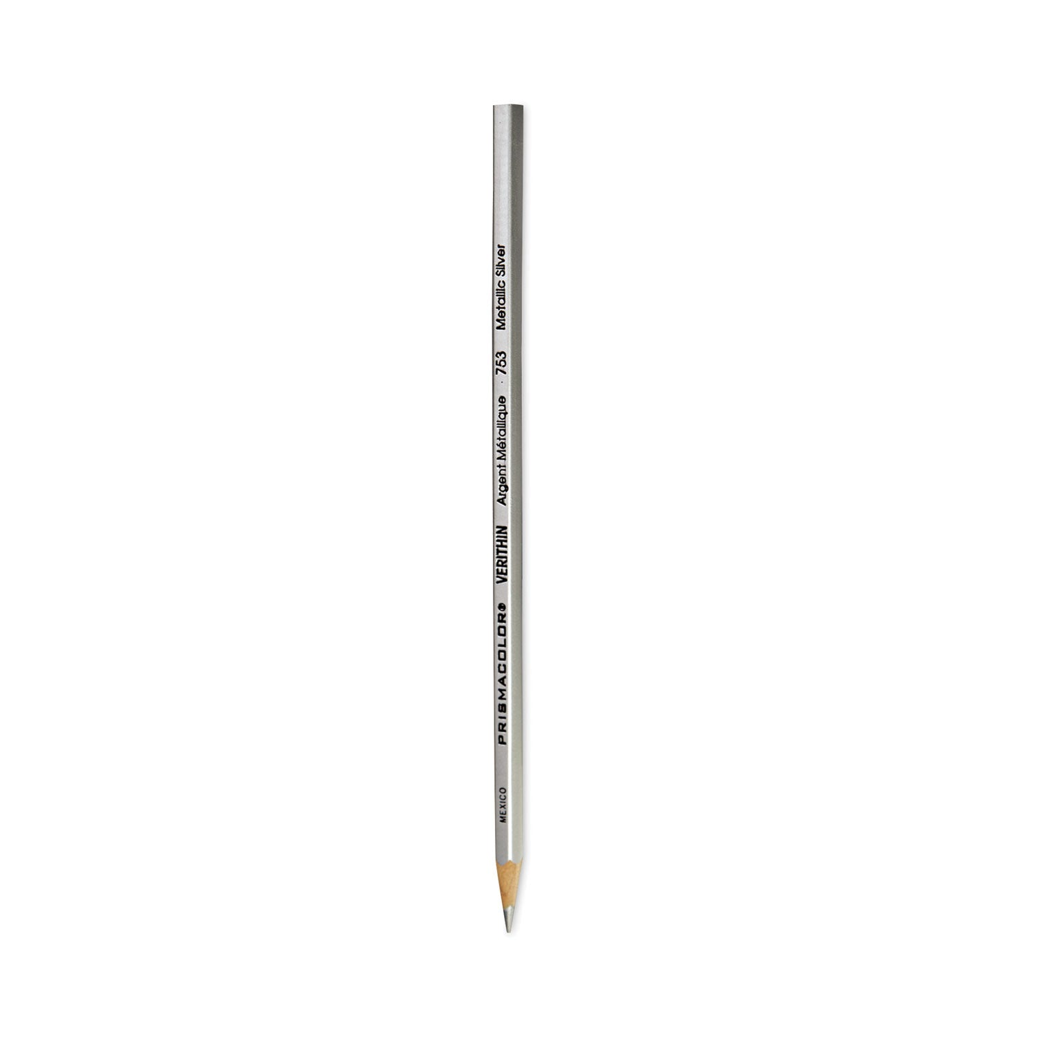Verithin Smear-Proof Colored Pencils, 2 mm, Metallic Silver Lead, Metallic Silver Barrel, Dozen - 