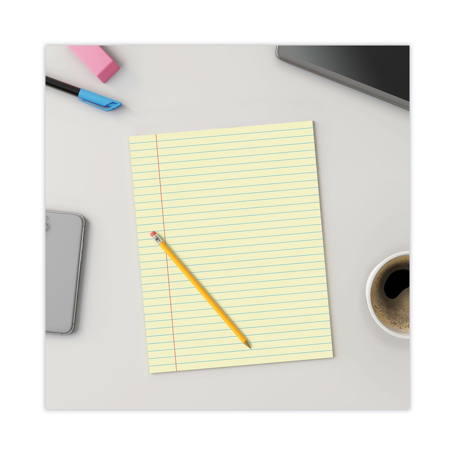 Glue Top Pads, Wide/Legal Rule, 50 Canary-Yellow 8.5 x 11 Sheets, Dozen - 